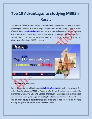 Top 10 Advantages to studying MBBS in Russia