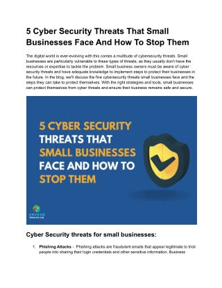 5 Cyber Security Threats That Small Businesses Face And How To Stop Them