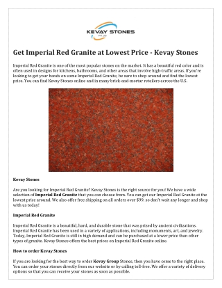 Get Imperial Red Granite at Lowest Price - Kevay Stones