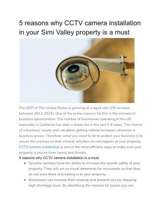 5 reasons why CCTV camera installation in your Simi Valley property is a must