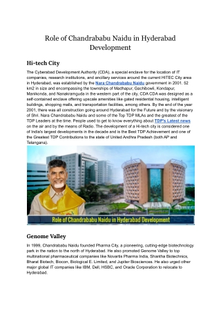 Role of Chandrababu Naidu in Hyderabad Development