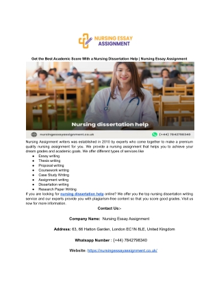 Get the Best Academic Score With a Nursing Dissertation Help _ Nursing Essay Assignment