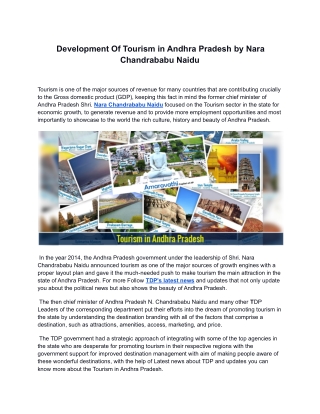 Development Of Tourism in Andhra Pradesh by Nara Chandrababu Naidu