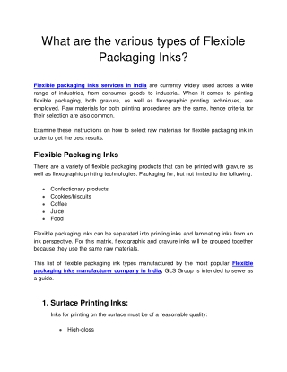 What are the various types of Flexible Packaging Inks