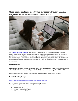 Global Coding Bootcamp Industry Top Key Leaders, Industry Analysis, Size, Share.