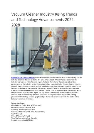 Vacuum Cleaner Industry Rising Trends and Technology Advancements 2022