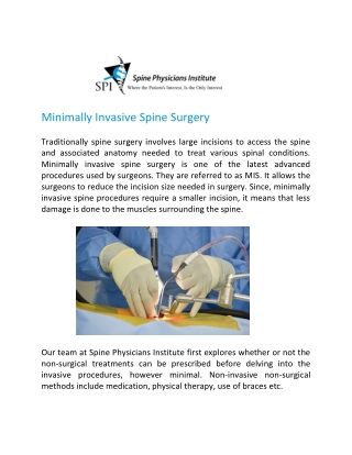 Minimally Invasive Spine Surgery Dallas - Spine Physicians Institute