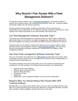 Why Should I Plan Routes With a Fleet Management Software