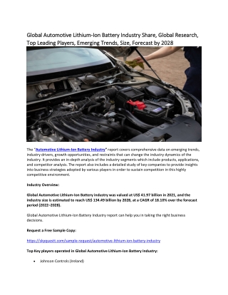 Global Automotive Lithium-Ion Battery Industry Share, Global Research.