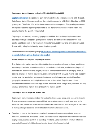 Daptomycin Market Expected to Reach US 1,483.61 Million by 2028