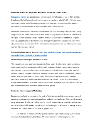 Fraxiparine Market Size, Projections, Key Drivers, Trends and Analysis by 2028