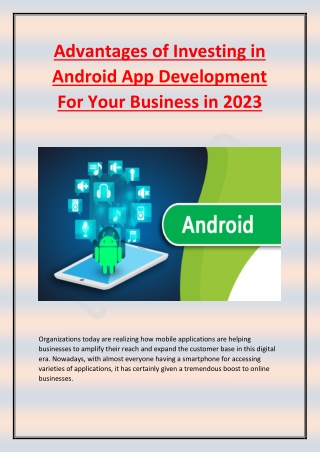 Advantages of Investing in Android App Development For Your Business in 2023