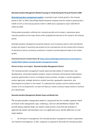Neonatal Jaundice Management Market Focusing on Trends During the Forecast Period to 2028