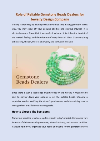 Role of Reliable Gemstone Beads Dealers for Jewelry Design Company