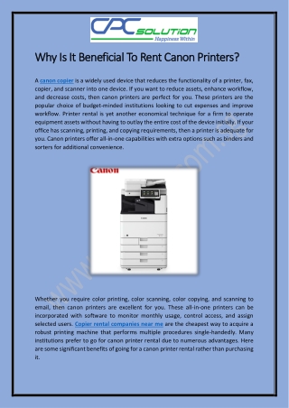 Why Is It Beneficial To Rent Canon Printers?