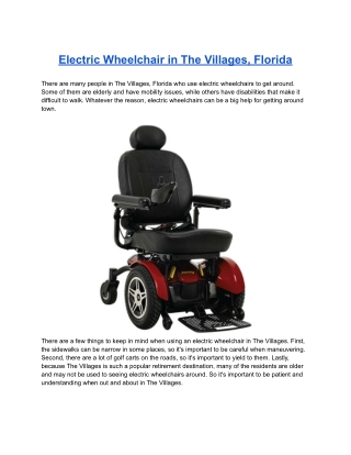 Electric Wheelchair in The Villages, Florida