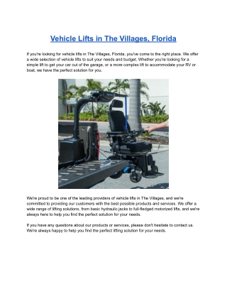 Vehicle Lifts in The Villages, Florida