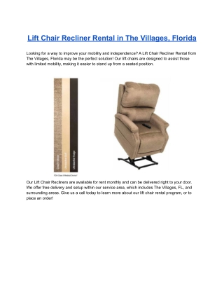 Lift Chair Recliner Rental in The Villages, Florida