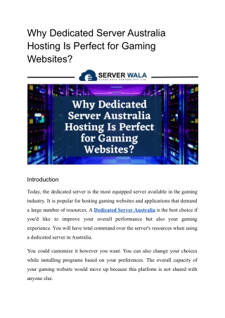 Why Dedicated Server Australia Hosting Is Perfect for Gaming Websites_