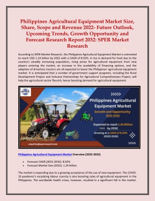 Philippines Agricultural Equipment Market Size, Share and Revenue 2022-2032