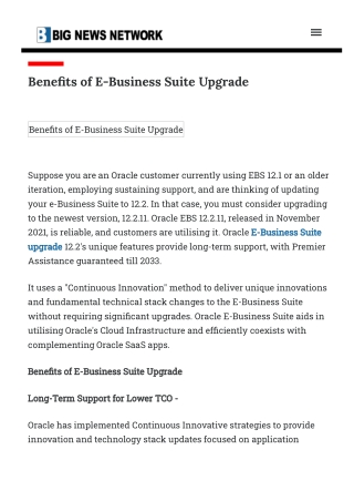 Benefits of E-Business Suite Upgrade