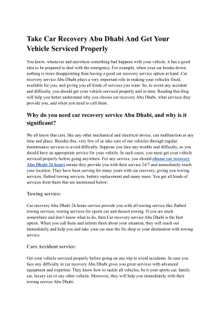 Take Car Recovery Abu Dhabi And Get Your Vehicle Serviced Properly (1)