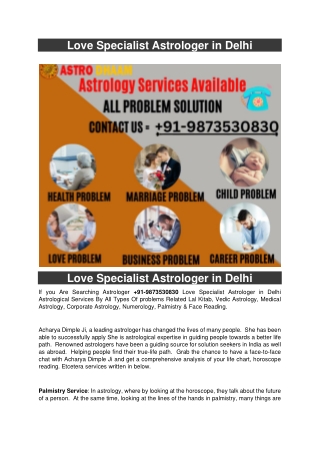 Love Specialist Astrologer in Delhi  91-9873530830