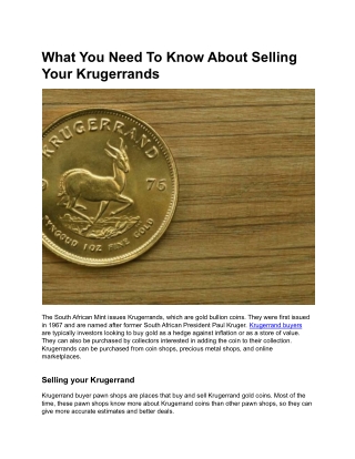 What You Need To Know About Selling Your Krugerrands