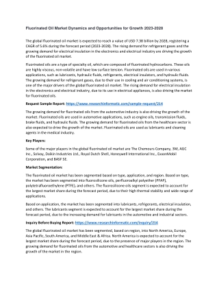 Fluorinated Oil Market Dynamics and Opportunities for Growth 2023-2028