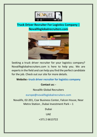 Truck Driver Recruiter For Logistics Company | Novalifeglobalrecruiters.com