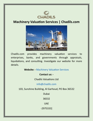 Machinery Valuation Services  Chadils