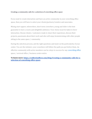 Creating a community calls for a selection of coworking office space