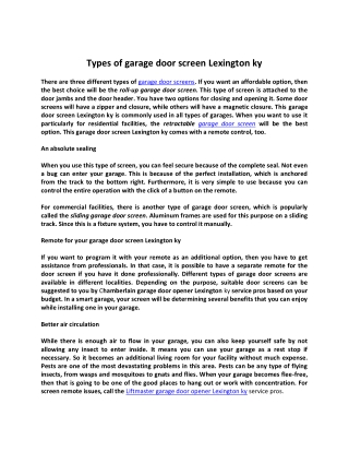 Types of garage door screen Lexington ky
