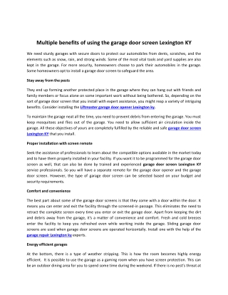 Multiple benefits of using the garage door screen Lexington KY