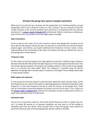 All about the garage door opener Lexington operations