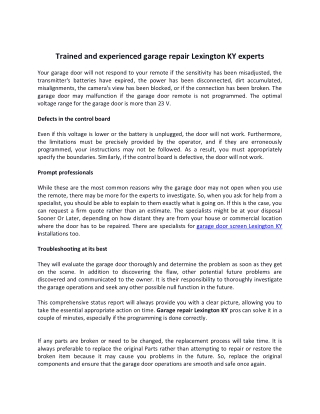 Trained and experienced garage repair Lexington KY experts