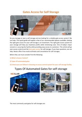 Criteria In Choosing An Access Control System for Your Self-Storage Facility