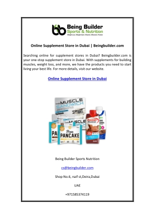 Online Supplement Store in Dubai Beingbuilder.com