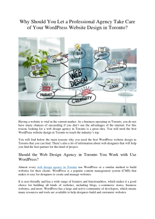 Why Should You Let a Professional Agency Take Care of Your WordPress Website Design in Toronto