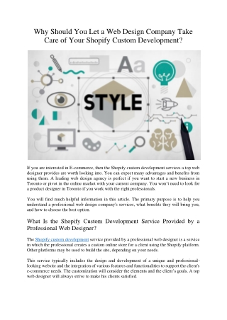 Why Should You Let a Web Design Company Take Care of Your Shopify Custom Development