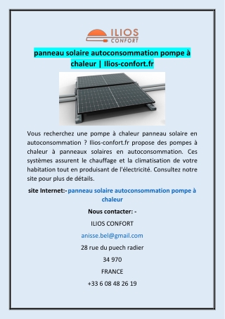 panneau solaire autoconsommation pompe à chaleur | Ilios-confort.fr