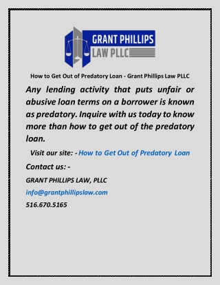 How to Get Out of Predatory Loan  Grant Phillips Law PLLC