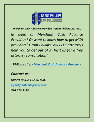 Merchant Cash Advance Providers  Grant Phillips Law PLLC