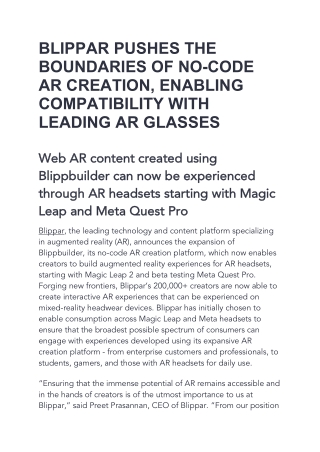 BLIPPAR PUSHES THE BOUNDARIES OF NO-CODE AR CREATION, ENABLING COMPATIBILITY WITH LEADING AR GLASSES.