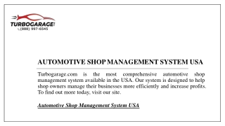 Automotive Shop Management System Usa  Turbogarage.com