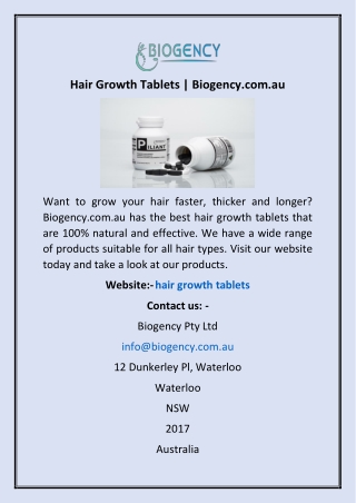 Hair Growth Tablets | Biogency.com.au