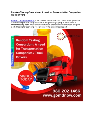 Random Testing Consortium: A need for Transportation Companies/ Truck Drivers