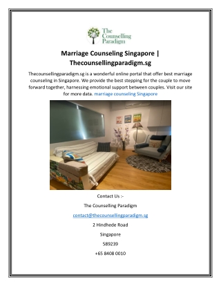 Marriage Counseling Singapore  Thecounsellingparadigm.sg