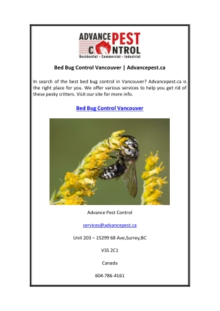 Bed Bug Control Vancouver  Advancepest.ca