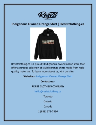 Indigenous Owned Orange Shirt  Resistclothing.ca